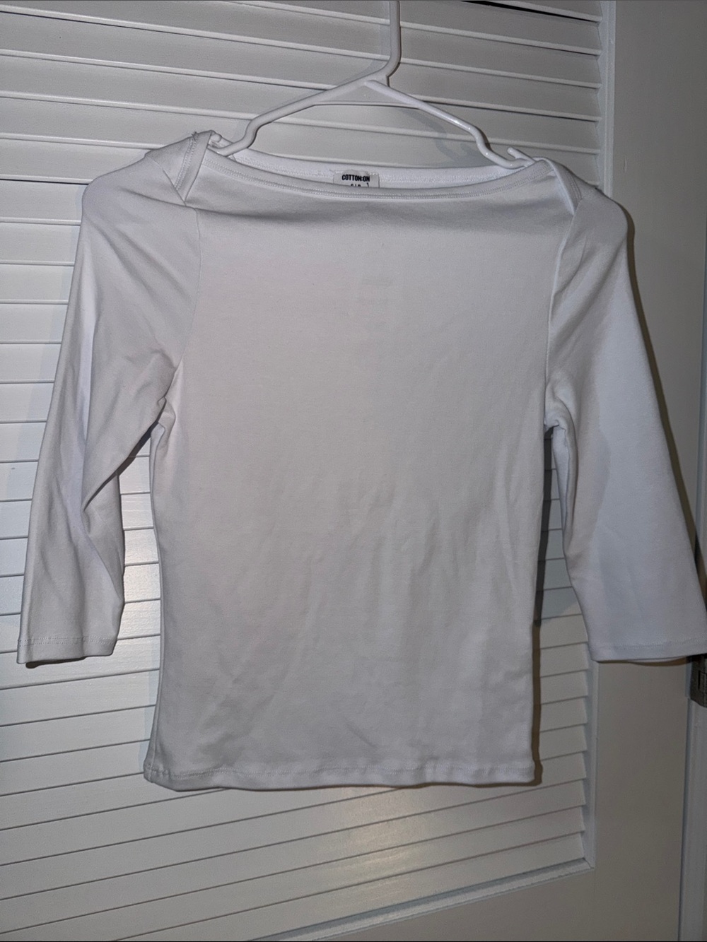 Cotton On Women's White Boatneck 3/4 Sleeve Top